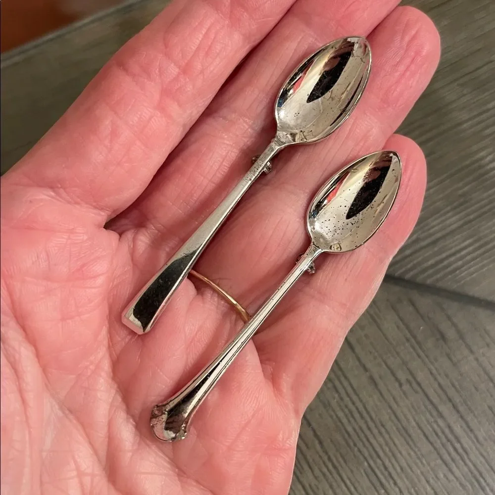 2 Vintage Silver Tone Spoon Brooch Pin 2.5